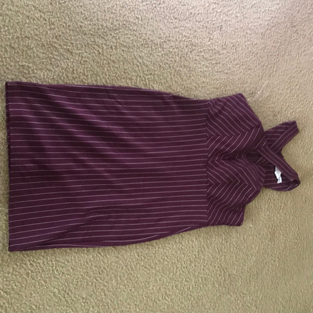 Striped burgundy dress.
